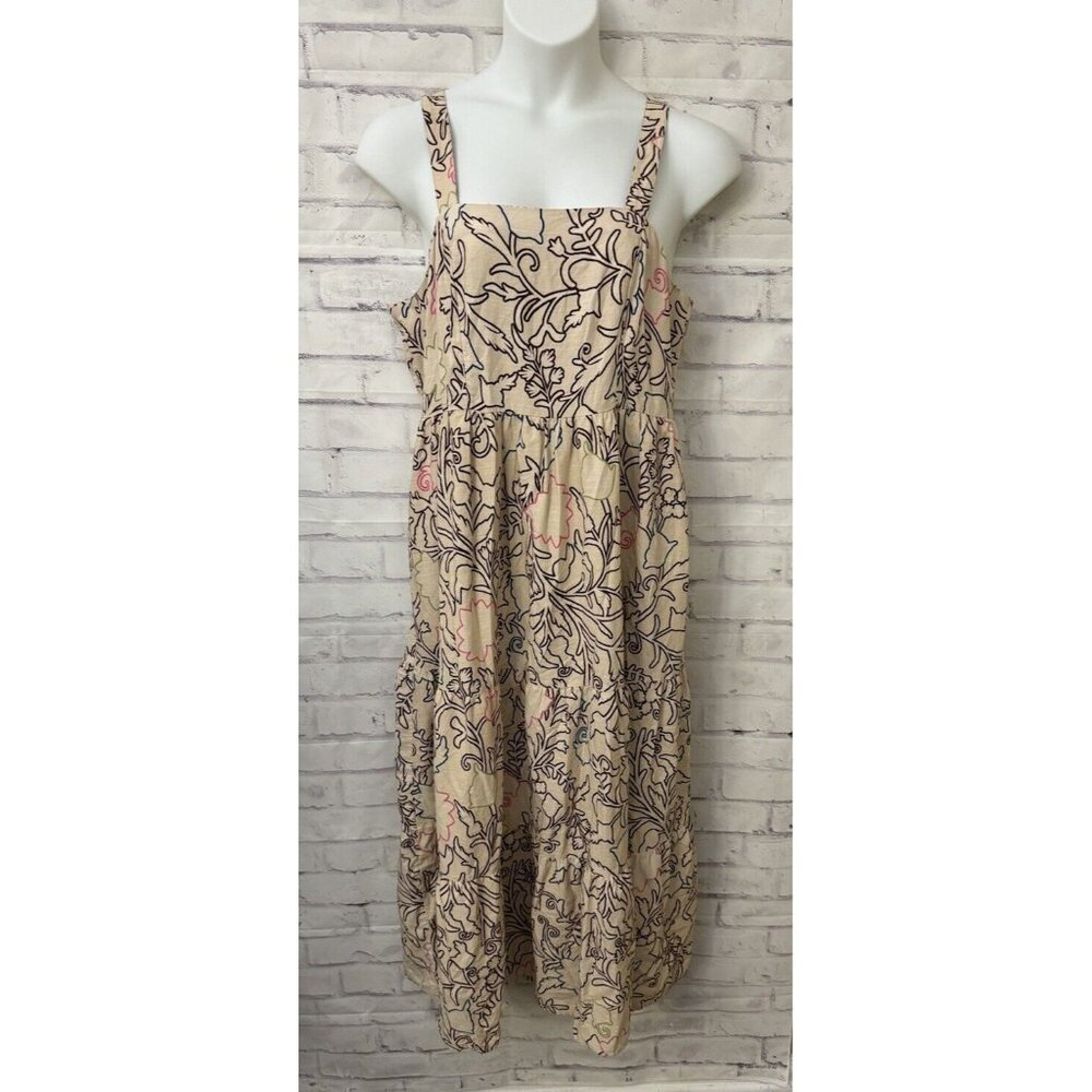 Knox Rose Size XL Tan Floral Tiered Maxi Dress Adjustable Straps Sundress